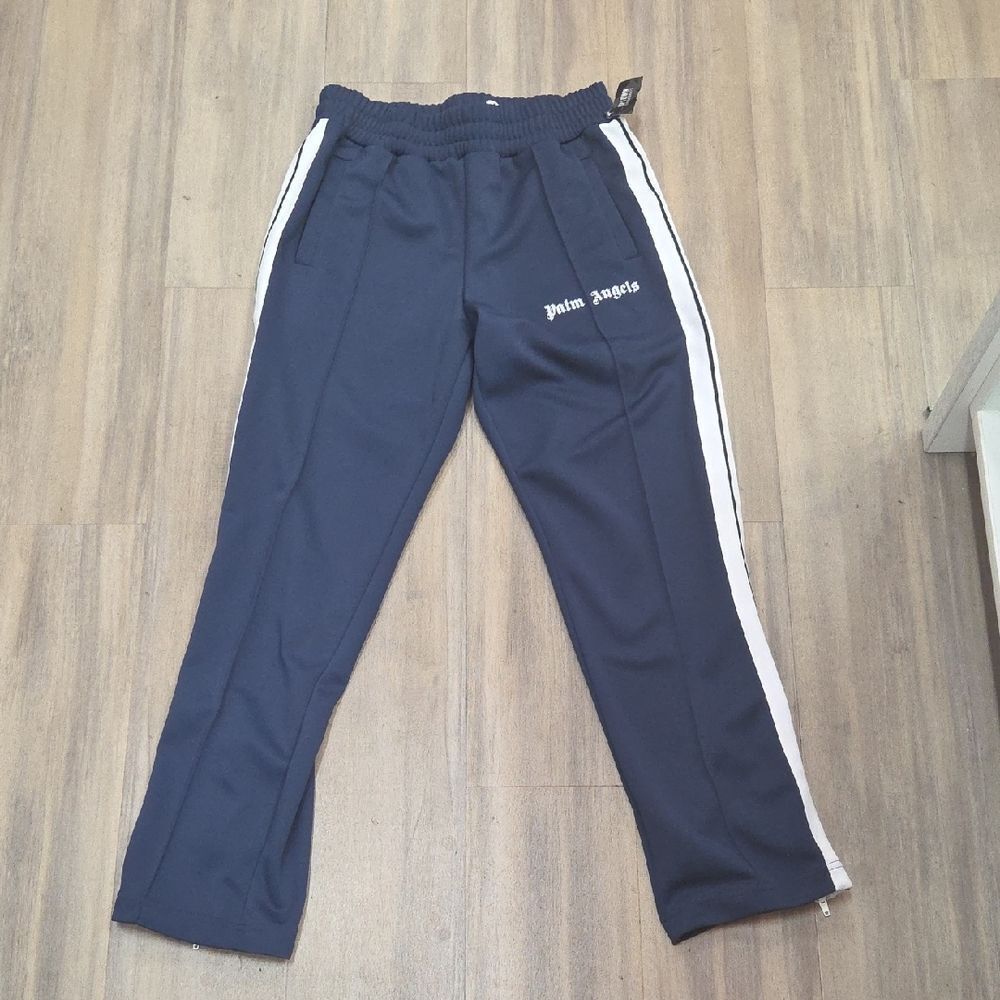Palm Angels Navy Joggers with White Stripes